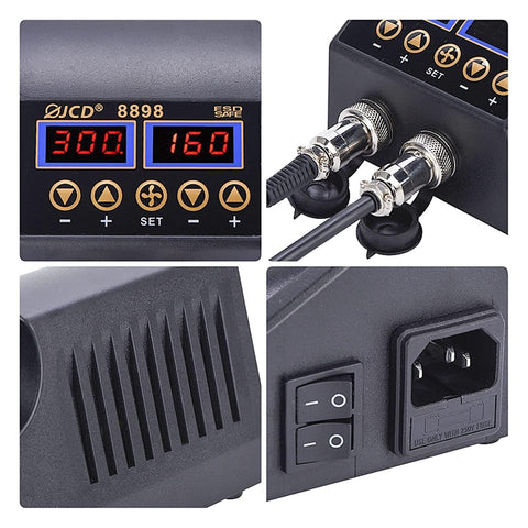 2-In-1 Soldering And Hot Air Rework Station With Dual LCD Displays, 80W Iron And 800W Hot Air, control panel close-up