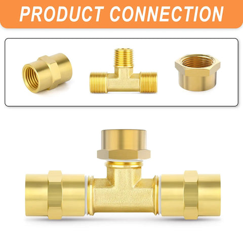 Brass NPT Pipe Cap Set One Eighth Through Three Quarters Inch Female Thread Socket End Caps Plugs Fittings Ten Pieces shown in connection view