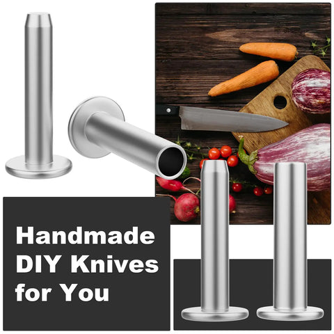 Nickel Silver Knife Handle Rivet Pins 5/16 Inch Head 5/8 Inch Shaft Set Of 15 For DIY Knife Making shown with vegetables and knife