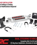N3 Dual Steering Stabilizer for 07-18 Jeep Wrangler JK with brackets, bolts, and hardware shown from top angle