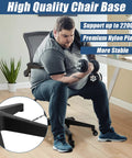 Man sitting on an office chair using dumbbells, close-up of 28 Inch Heavy Duty Office Chair Base Replacement With Wheels Set Of 5 Universal Gas Cylinder Hole Caster Sockets Desk Chair Base Replacement For Most Office Study Vanity Chairs Durable 4 Inch Base Height.