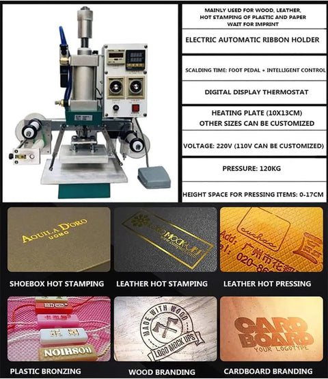 Fully Automatic Hot Stamp And Debossing Press For PVC Cards Leather Wood Paper Digital Screen front view with detailed control panel.