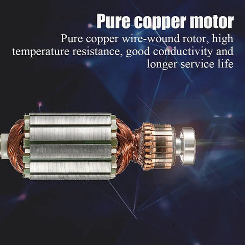 UILMLIO 950W Mini Electric Belt Sander Benchtop Grinder motor close-up showing pure copper wire-wound rotor for durability.