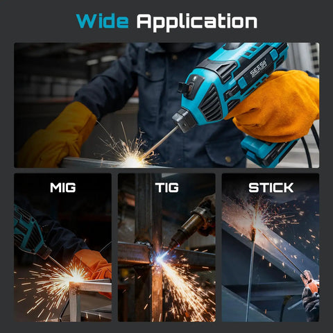 User welding with Portable 110V Welder Kit With Auto Darkening Helmet 120A Handheld Welder Includes 20 Welding Rods Gloves Ground Clamp Brush
