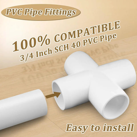 12 Pack Three Quarter Inch PVC Cross Fittings Furniture Grade Four Way UV Resistant For SCH40 Pipe Built For Easy DIY Garden Shelves