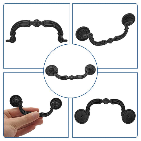 4 Pack French Provincial Drawer Pulls Antique Black With Mounting Screws, vintage handles for kitchen cabinets and dressers