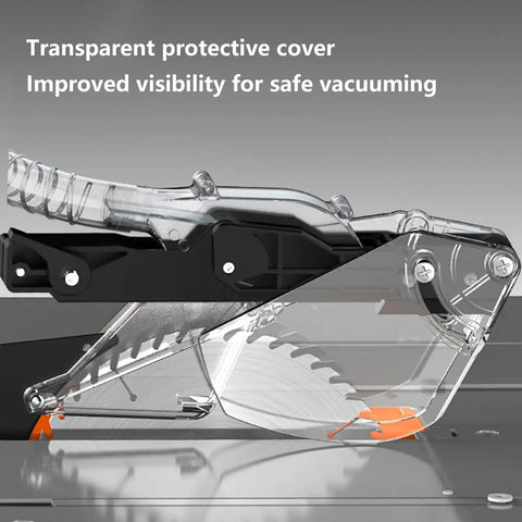 Transparent protective cover of Heavy Duty Portable Circular Bench Saw Featuring 2000W Pure Copper Workhorse Motor for safe vacuuming.