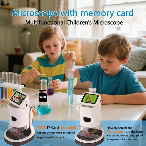 Kid Friendly Digital Microscope With Four Magnification Levels 100x, 400x, 700x, 1000x, 1080P 2 Inch HD Screen, Photo And Video Capture, USB Rechargeable, Ideal Science Toy For Curious Kids Aged 8 To 12 in use with 32GB TF card