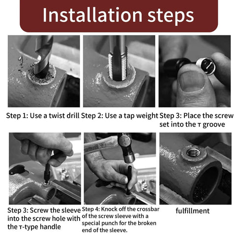 Installation steps for 15 Pcs M14x1.5 Female Thread Repair Inserts Kit With Helicoil Style Inserts Pro Grade Drill And Tap Tools