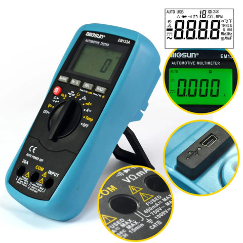 Automotive Dwell Meter Digital Multimeter Auto Range TRMS 5999 Counts Pro Grade with display and connection ports