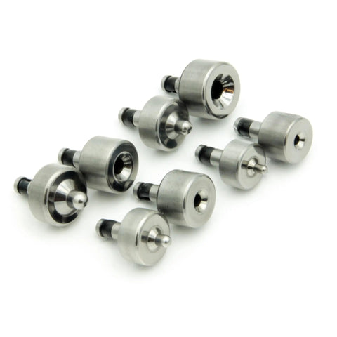 Top Tier Four Piece Spring Back Dimple Die Set With 100 Degree Countersink Straight Up Ready For Sheet Metal Fabrication And Setting Flush Rivets With Any Squeezer