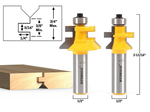 Tongue And Groove Router Bit Set For Wood Flooring, 2 pc, 1/2 inch shank, premium C3 carbide blades, table mount router only