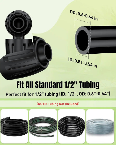 Fifteen Pcs Drip Irrigation Fittings For Half Inch Tubing With Barbed Elbows And Anti Drop Lock Nuts, Leakproof Connections