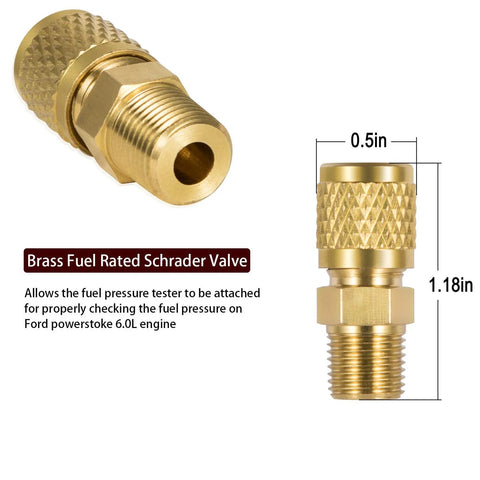 Brass Schrader fuel pressure test valve with knurled cap for Ford 6.0L Powerstroke engines