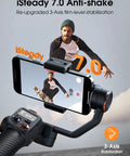 iSteady M6 Gimbal Stabilizer for smartphone footage with 3-axis anti-shake showing a skater image on phone screen
