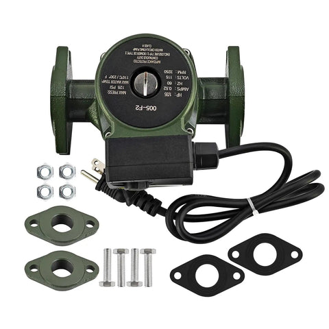 Heavy Duty Hydronic Hot Water Circulator Pump 005 F2 Replaces Taco Models, 115 Volt, 1/35 Hp, includes fittings and wiring.