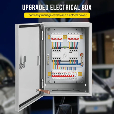 Tough As Nails NEMA 4x Steel Enclosure 20 X 12 X 10 Inches open showing electrical connections inside for effective power management.