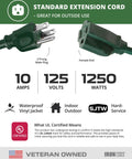 Green Outdoor Extension Cord 100 Ft With 3 Prong Plug 16/3 SJTW Weatherproof Cable For Yard Garden And Landscaping UL Certified