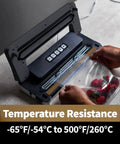 Person using heat resistant PTFE glass cloth tape for vacuum sealer machines in food packaging application