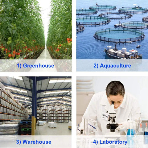 Greenhouse, aquaculture, warehouse, and laboratory environments for Handheld Digital Psychrometer With Backlit Display For Humidity.