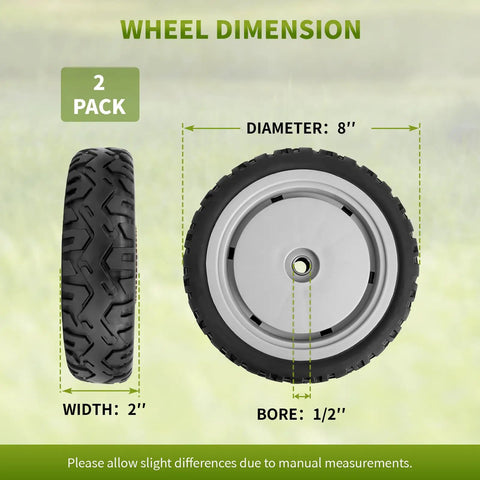 107 3709 Lawn Mower Rear Wheel Gear Assembly For 8x2 Inch Wheel Two Pack size diagram showing width, diameter, bore