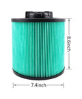 Vertical view of 2 Pack DXVC6914 HEPA High Efficiency Cartridge Filter with dimensions, for 6-16 Gallon Wet/Dry Vacuums DXV models.