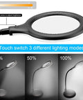 5X Magnifying Lamp With LED Light And Flexible Gooseneck USB Powered showing different brightness levels and touch switch