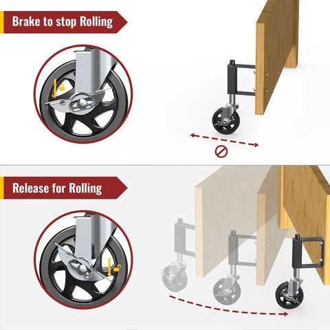 Beefy Gate Wheels With Spring Loaded Brakes, 360 Degree Swivel Casters for fences yards and farms, braking and rolling demo