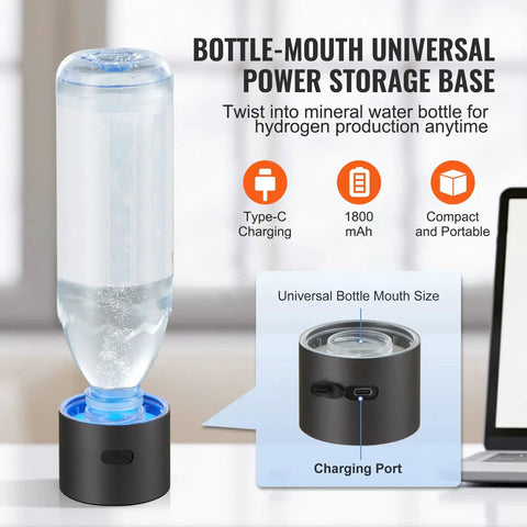 Hydrogen Water Bottle Generator With SPE Technology On The Go Portable 230 Milliliter Capacity with power base and charging port.