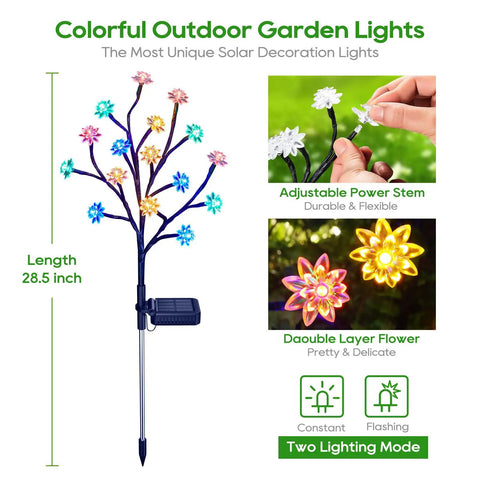 Solar Garden Lights Outdoor Decor 4 Pack With Constant And Flashing Modes, Waterproof Multi Color Pathway Lawn Lights with length shown