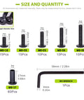 Top Notch Hella Tough Heavy Duty Slick Black M6 Barrel Nuts Kit Featuring Binding Screws Posts dimensions and quantities chart.
