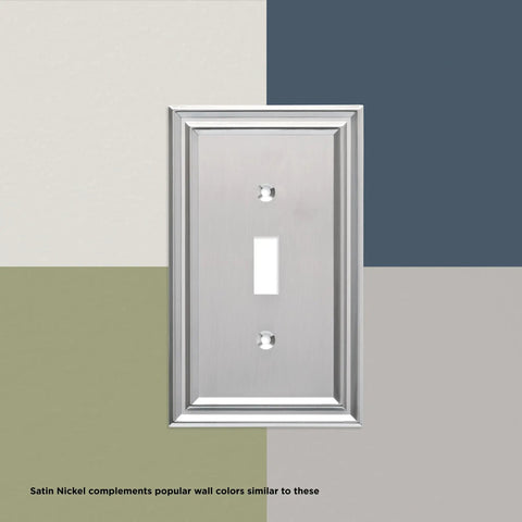Classic Architecture 1-Pack Decorative Light Switch Cover In Brushed Nickel For 2-Gang Wall Plate Against Colorful Background