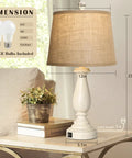 Three Way Dimmable Touch Lamps For Bedrooms Set Of 2 With USB Ports And AC Outlet Rustic Resin Nightstand Lamps With Drum Shade