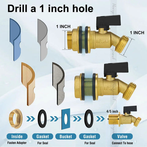 Diagram of Rain Barrel Spigot Kit With Brass Spigot And Bulkhead Fitting For 5 25 50 And 55 Gallon Barrels Three Quarter Inch GHT