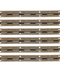 Set of six long bronze piano hinges for boxes and jewelry projects, smooth metal hinges for crafts and DIY gear, durable continuous hinges