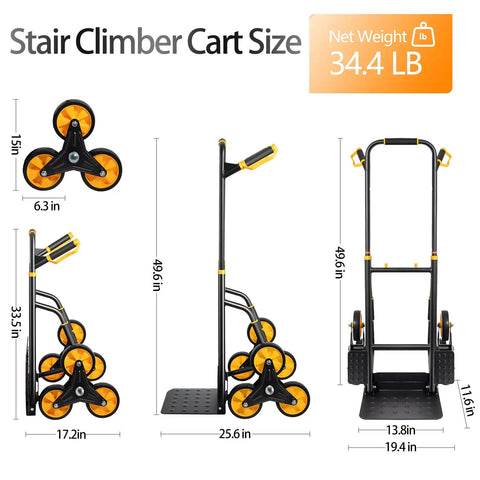 Beefed Up Stair Climber Hand Truck With 770 Lb Capacity Foldable Stair Dolly dimensions and wheels detail