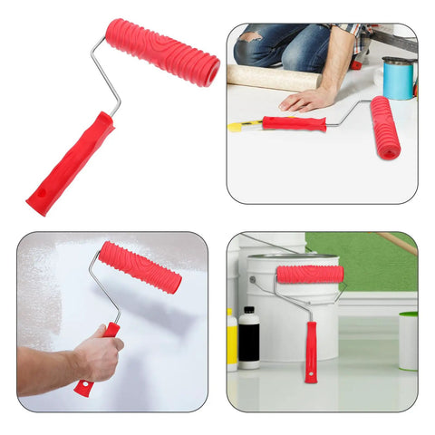 Premium Textured Rubber Paint Roller For Wall Decor And DIY Room Makeovers Featuring A Crystal Clear Embossed Design in hand painting a wall.