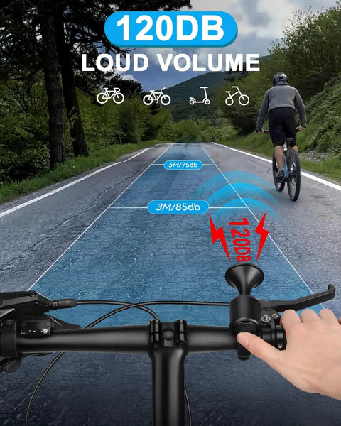 120dB Bike Horn With Anti Theft Alarm, Wireless Remote, USB C Rechargeable, Suspension Mount, IPX5 Waterproof, Great For E Bikes, Scooters And Kids Bicycles, Loud Electric Bicycle Horn