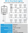 Diagram of All In One Low Voltage Deck Lights Kit With Transformer Dimmable Timer And Photocell Sensor showing specifications.