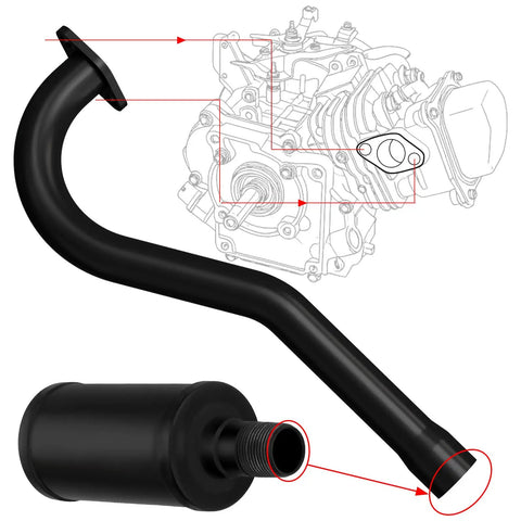 Illustration of Central Long Mini Bike Exhaust Header Pipe With Muffler Kit for CT100U GMB100 Rascal 98 Lite Predator 79cc engines