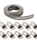 Ultimate Stainless Steel Hose Clamp Kit 304 Grade Adjustable Worm Gear Strap For Automotive Marine And DIY Pipe Repair Silver Heavy Duty Reusable Fasteners 12.6mm Width Perfect Fit No Rust Just Solid Strength You Can Count On, coil with 10 clamps