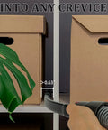 Flexible Crevice Tool And Extension Hose Kit for Cordless Vacuums in use between storage boxes and plant for tight spaces