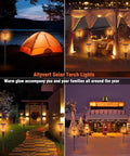 Upgraded 43 Inch Solar Torch Lights With 96 LED Dancing Flames in diverse outdoor settings