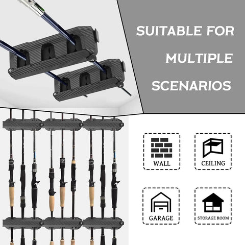 4 Pack Wall Mounted Fishing Rod Holders With EVA Foam For Garage Boat Wall Or Ceiling Storage, Vertical Rod Rack installed