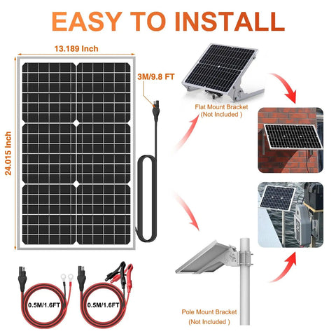Easy to install 12V 30W Solar Panel Battery Charger With Built In UltraSmart MPPT Controller Waterproof Battery Maintainer in use