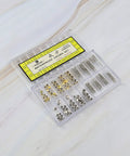162 Piece Watch Repair Kit with Copper Stainless Steel Crowns and Stem Extenders in case on white surface.