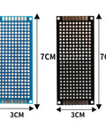 Double Sided PCB Board Prototype Kit 24 Pieces 3x7 cm Universal Printed Circuit Boards For DIY Soldering And Electronic Projects Two Color Black And Blue Random Color Mix showing dimensions