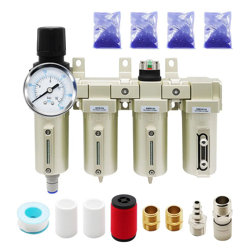 Front view of an Industrial Four Stage Gas Drying System With Coalescing Filter And Desiccant Dryer Auto Drain For Paint Spray And Plasma Cutter