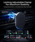 Prime MagSafe Car Mount Charger With Qi2 25W Wireless Fast Charging attached to car air vent, highlighting adjustable clamp