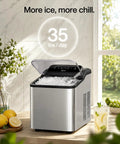 Top Rated Countertop Nugget Ice Maker With One Touch Deep Cleaning And Sleek Arctic Silver Trim Designed To Quickly Whip Up Soft Chewable Pebble Ice That Chills Your Daily Drinks Lightning Fast, showing ice production and design.